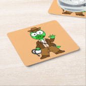 Parasaurolophus, verkleidet als Indiana Jones. Rechteckiger Pappuntersetzer (angewinkelt)