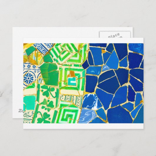 Parc Guell Green Tiles in Barcelona Spanien Postkarte (Vorne/Hinten)