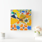 Parc Guell Keramik Tiles in Barcelona Spanien Quadratische Wanduhr (Zuhause)