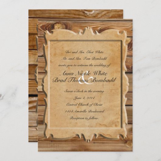 Parchment Holz Rustikale Hochzeit Einladung (Vorne/Hinten)
