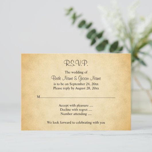 Parchment-Muster-Hochzeit RSVP Karte (Stehend Vorderseite)