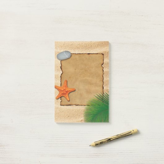 Parchment on Sand Background - Post-it® Note Post-it Klebezettel (Auf Schreibtisch)