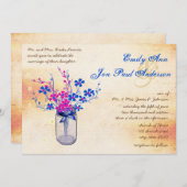 Parchment Pink und Navy Wild Blume Mason Jar Einladung (Vorne/Hinten)