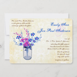 Parchment Pink und Navy Wild Blume Mason Jar Einladung