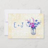 Parchment Pink und Navy Wild Blume Mason Jar RSVP Karte (Rückseite)