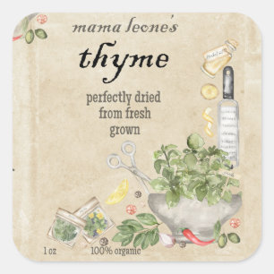 Parchment Vintage Spice Thym Glasflasche  Quadratischer Aufkleber