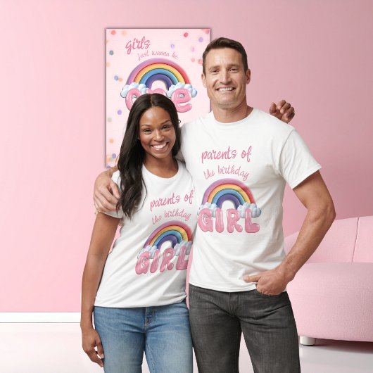 Parents Birthday Girl Rainbow First Birthday T-Shirt