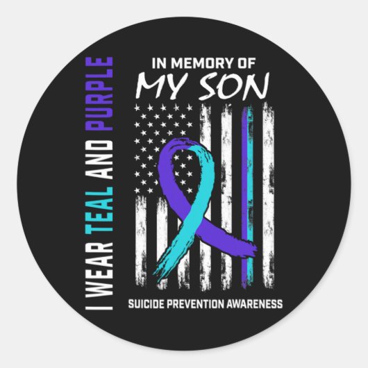 Parents In Memory Of Son Suicide Awareness Prevent Runder Aufkleber (Vorderseite)