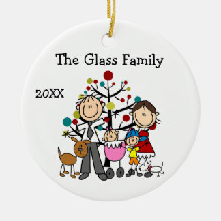 Parents, Small Boy, Baby Girl, Two Dogs Keramik Ornament