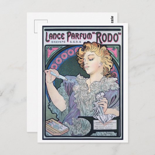 Parfüm, Alphonse Mucha Postkarte (Vorne/Hinten)
