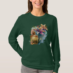 Parfüm Flasche Blumengrün Long Sleeves Frau T-Shirt