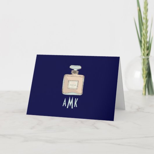 Parfum Flaschenabbildung mit Monogramm-Initialen Dankeskarte (Vorderseite)