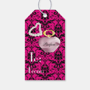 Parfum & Pearls Pink & Black Damask Geschenk Tag Geschenkanhänger