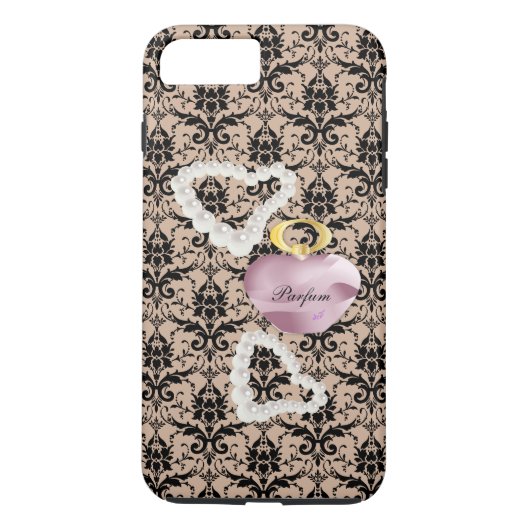Parfum & Pearls Taupe Damask iPhone7PlusTough Case (Rückseite)