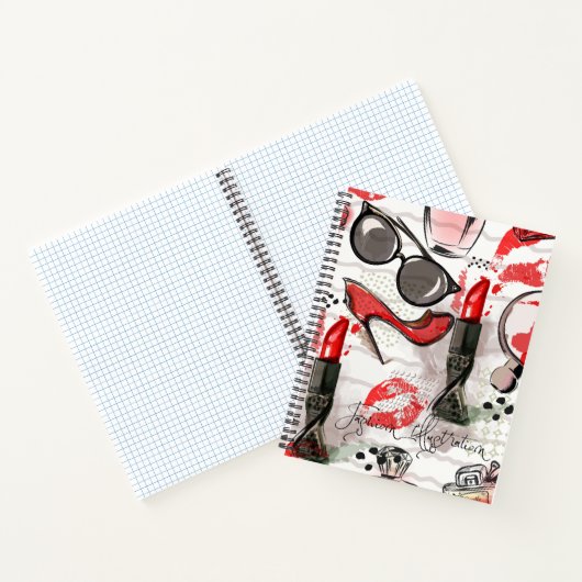 Parfüm, roter Lipstick und High Heeled Schuhe Notizblock (Innenseite)