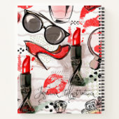 Parfüm, roter Lipstick und High Heeled Schuhe Notizblock (Rückseite)