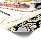 Parfüm, roter Lipstick und High Heeled Schuhe Poster (Ecke)