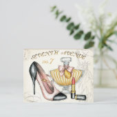 Parfüm, roter Lipstick und High Heeled Schuhe Postkarte (Stehend Vorderseite)