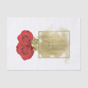 Parfümflakon Florale Mode rote Rosen goldener Glam Seidenpapier