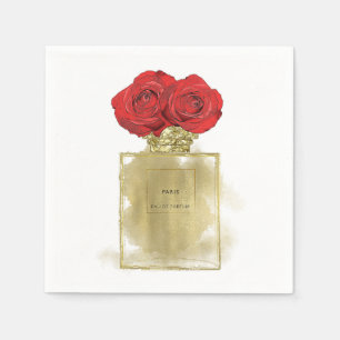 Parfümflasche Florale Mode rote Rosen goldener Gla Serviette