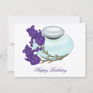 Parfümflasche mit Iris-Blume Glücklich Geburtstag Postkarte