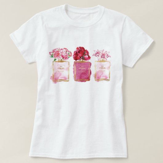 Parfümflaschen Rosa Pariser Stil Aromatische Blume T-Shirt (Design vorne)