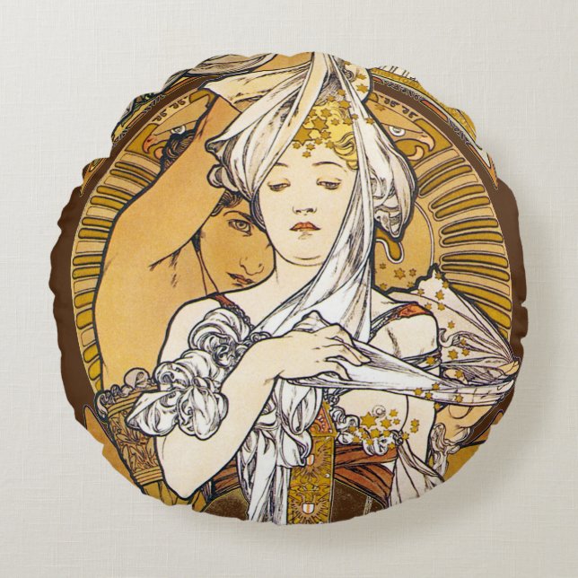 Paris 1900, Alphonse Mucha Wurfkissen Rundes Kissen (Vorderseite)