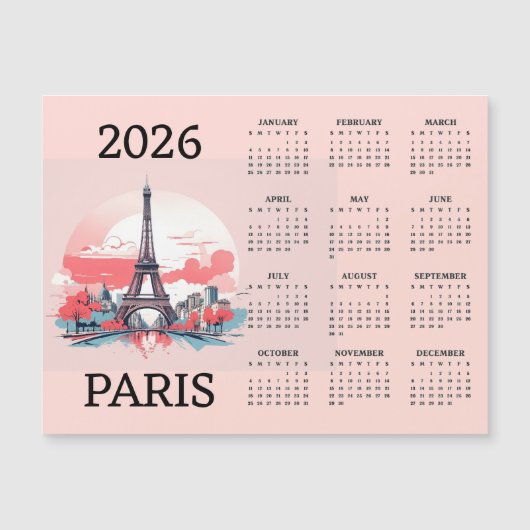 Paris 2026 Kalender Magnetkarte (Vorderseite)