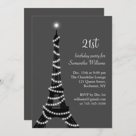 Paris am Abend 21. Geburtstag Einladung (Vorne/Hinten)