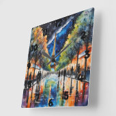 Paris am Abend über Regenwasser Quadratische Wanduhr (Winkel)