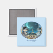 Paris am Night Square Magnet 2 Zoll - Happy (Vorderseite/Rückseite)