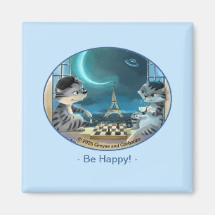 Paris am Night Square Magnet 2 Zoll - Happy