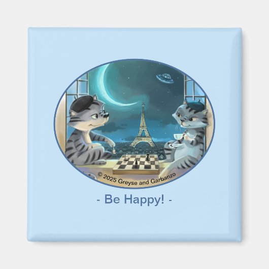 Paris am Night Square Magnet 2 Zoll - Happy (Vorne)