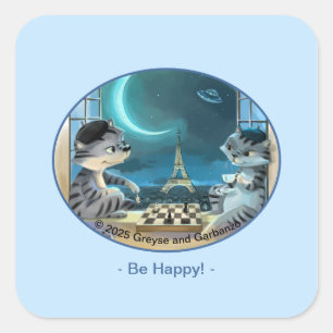 Paris am Night Square Stickers - Happy