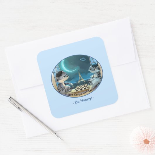 Paris am Night Square Stickers - Happy (Umschlag)