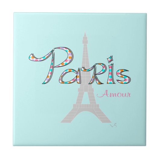 PARIS Amour mit Eiffelturm Fliese (Vorderseite)