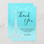 Paris Aquamarin Blue Glitzer Lights Sweet 16 Dankeskarte (Vorne/Hinten)