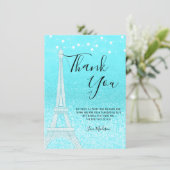 Paris Aquamarin Blue Glitzer Lights Sweet 16 Dankeskarte (Stehend Vorderseite)