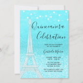 Paris Aquamarin Blue Glitzern Lights Quinceñera Einladung (Vorderseite)
