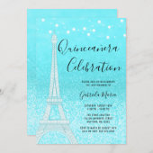 Paris Aquamarin Blue Glitzern Lights Quinceñera Einladung (Vorne/Hinten)