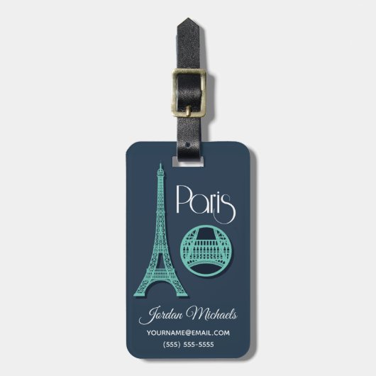 Paris aquamarin gepäckanhänger (Vorderseite vertikal)