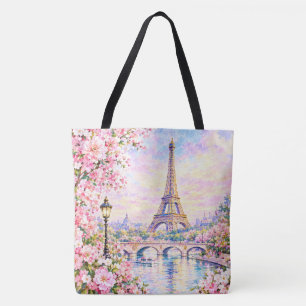 Paris Aquarell Eiffelturm Rosa Floral Französisch Tasche