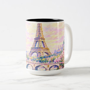 Paris Aquarell Eiffelturm Rosa Floral Französisch Zweifarbige Tasse