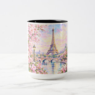 Paris Aquarell Eiffelturm Rosa Floral Französisch Zweifarbige Tasse