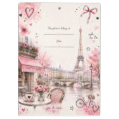 Paris Aquarell Rosa Klemmbrett (Rückseite)