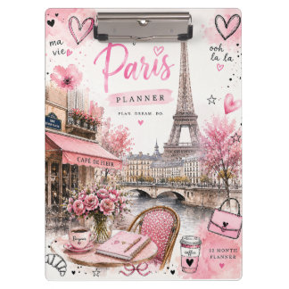 Paris Aquarell Rosa Klemmbrett
