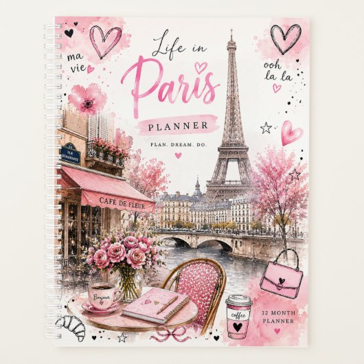 Paris-Aquarell-Rosa-Monatsplaner Planer (Vorderseite)