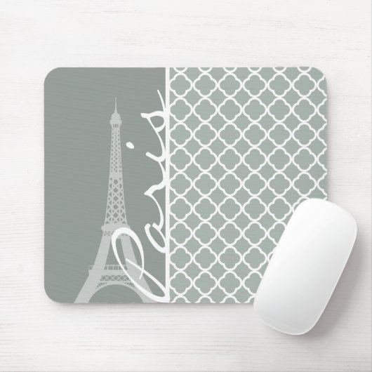 Paris; Ash Graue marokkanische Quatrefolie Mousepad (Mit Mouse)