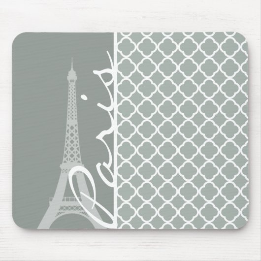 Paris; Ash Graue marokkanische Quatrefolie Mousepad (Vorne)