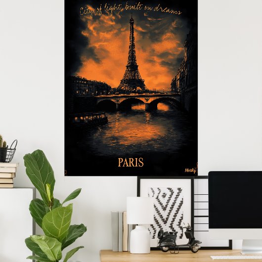 Paris at Dusk - Charcoal Monochrome Art - Elegant Poster (Heimbüro)